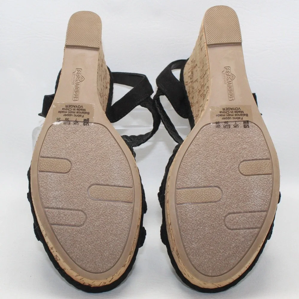 Fergalicious‎ Voyager Black Braided Cork Wedge Sandals Womens 9M Platform Strap